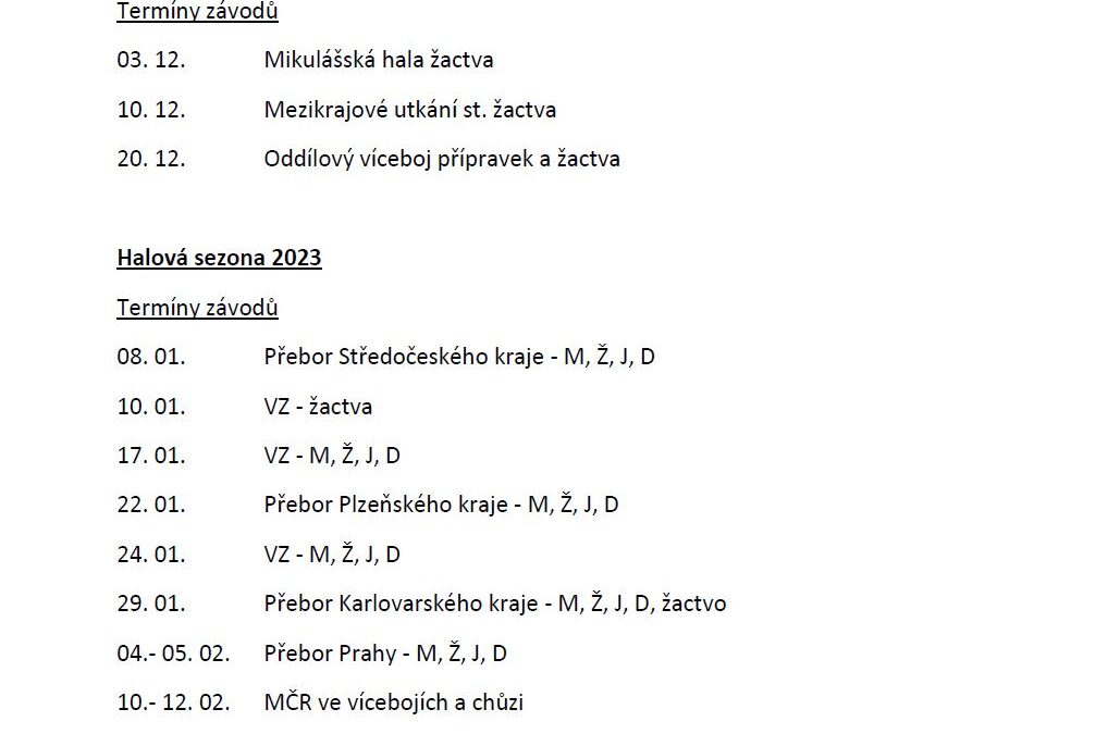 Závody pořádané v&nbsp;atletické hale Otakara Jandery 2022/2023