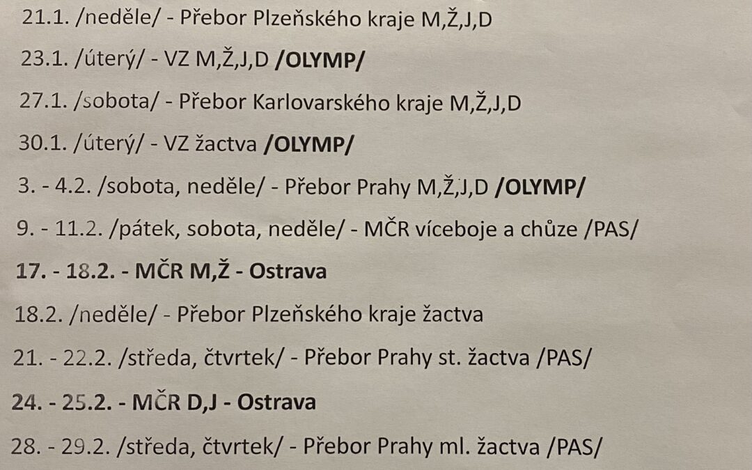 Rozpis závodů v hale 2024